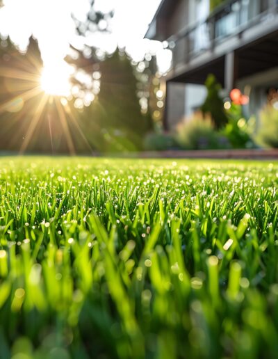 Fresh cut grass in backyard