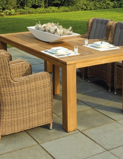 Patio furniture with perfect cut green grass, patio built with hardscaping services